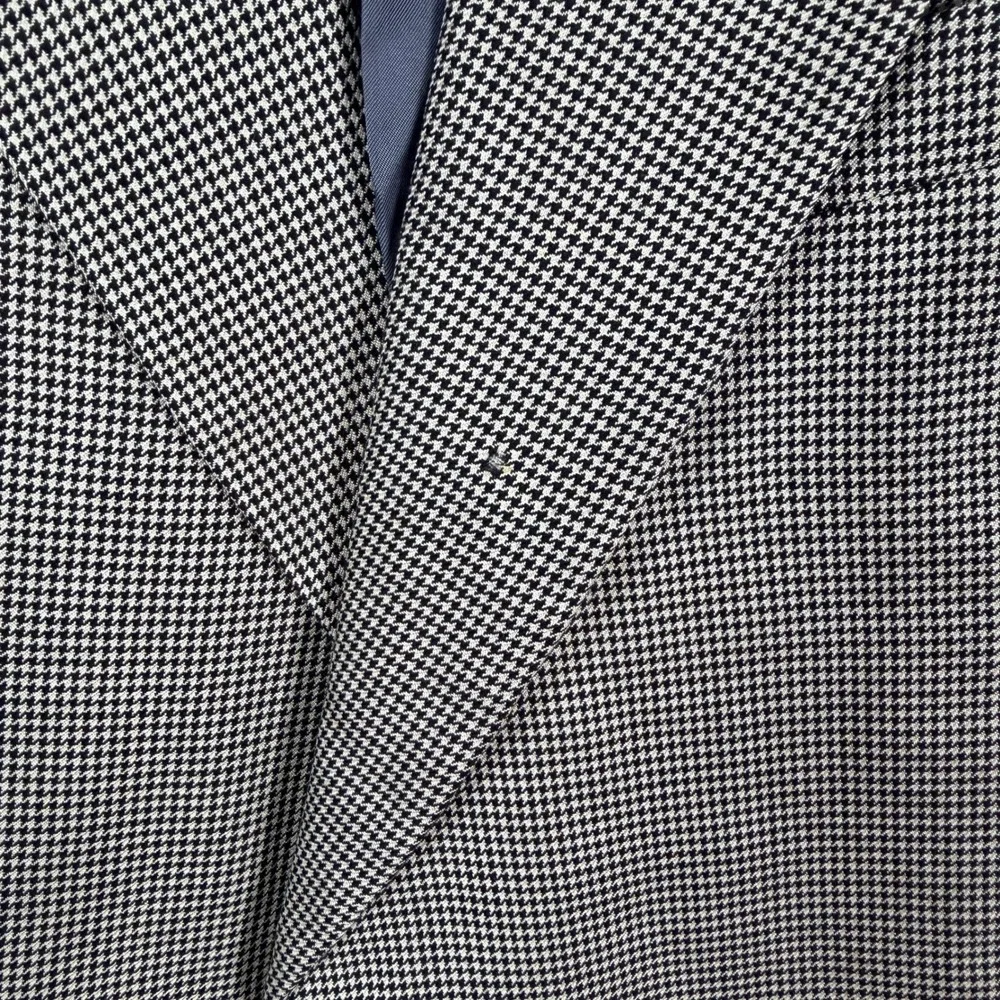 Hickey Freeman Silk Wool Houndstooth Blazer Sport Coat Mens 44R Black White read